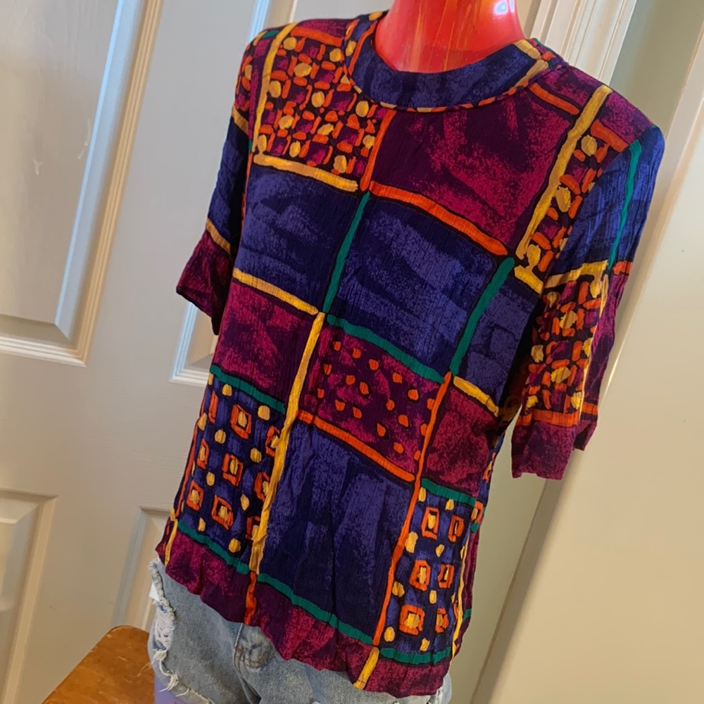 VINTAGE A.K.F. New York Colorful Pattern Top